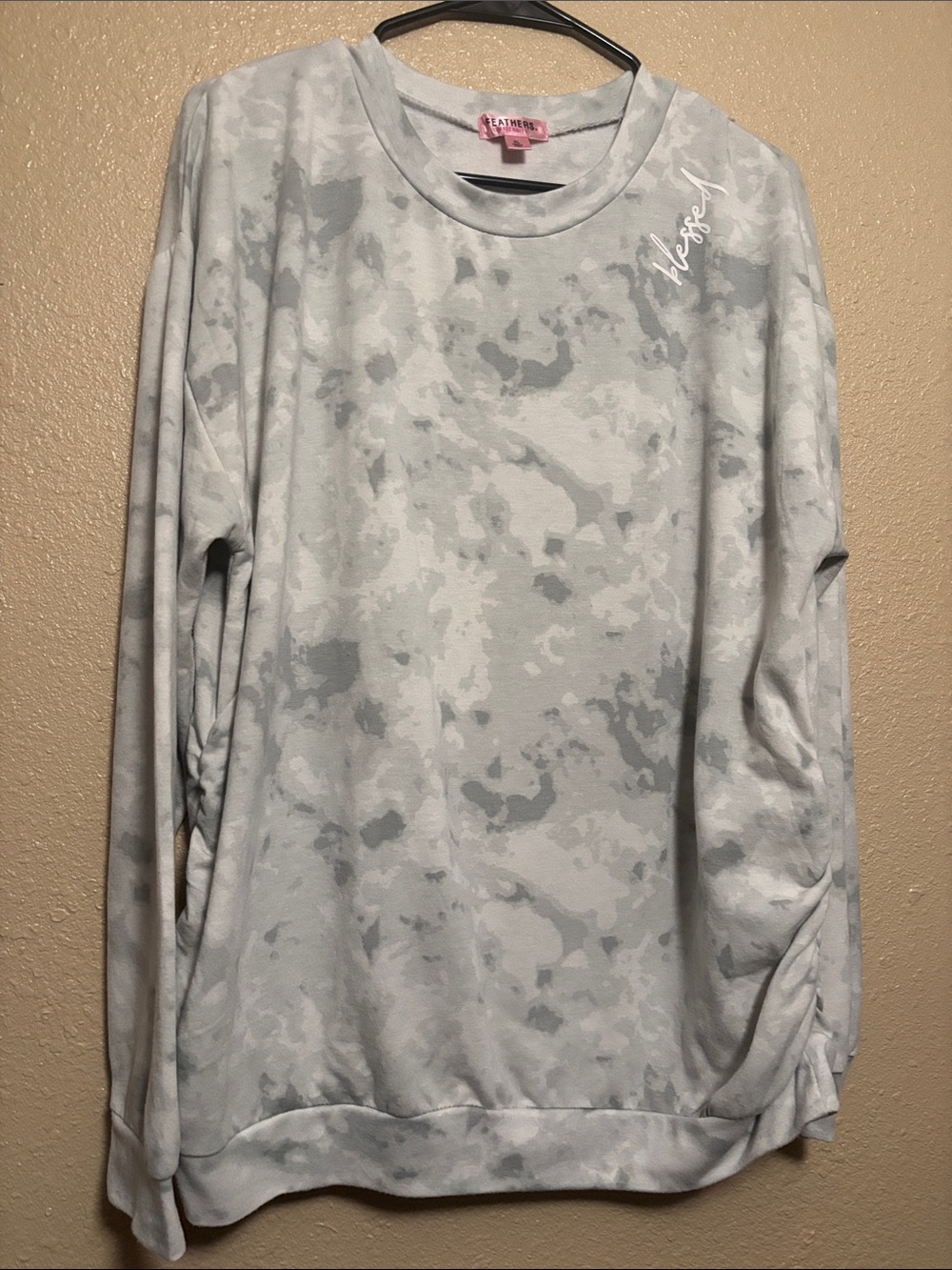 feathers Light Blue and Gray Camo Pullover Sweater